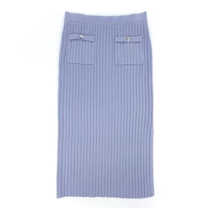 VINTAGE 90s Christian Lacroix Old Money Ribbed Knit Midi Skirt Quiet Luxury Blue
